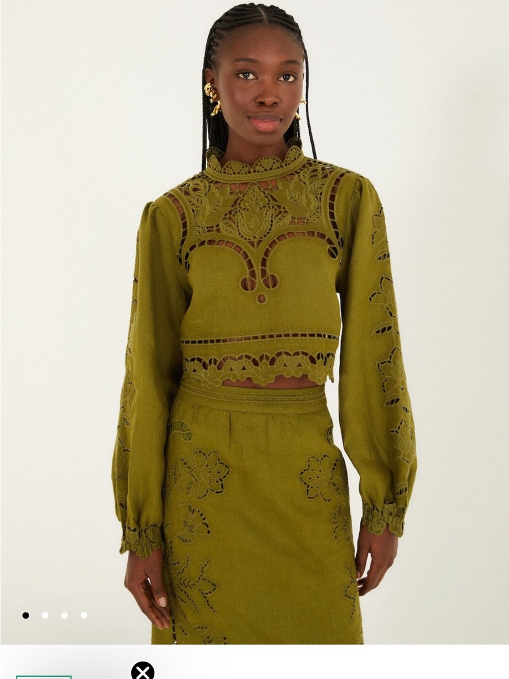 Farm Rio Green Majestic Garden Richelieu Blouse